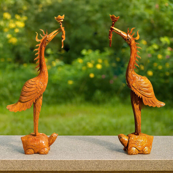 Đôi hạc ngậm hoa sen gỗ hương việt – CT40