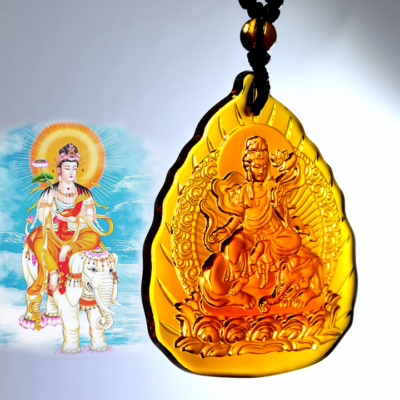 Phật bản mệnh Phổ Hiền Bồ Tát tựa lá đề – Lưu ly S26