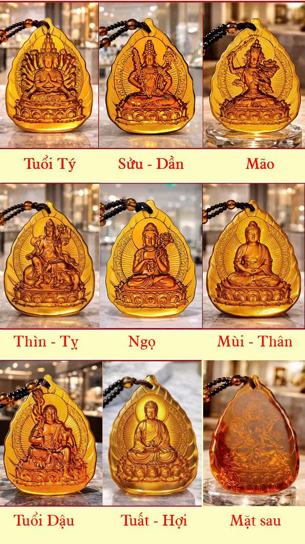 Dây chuyền - mặt phật bản mệnh tựa lá đề