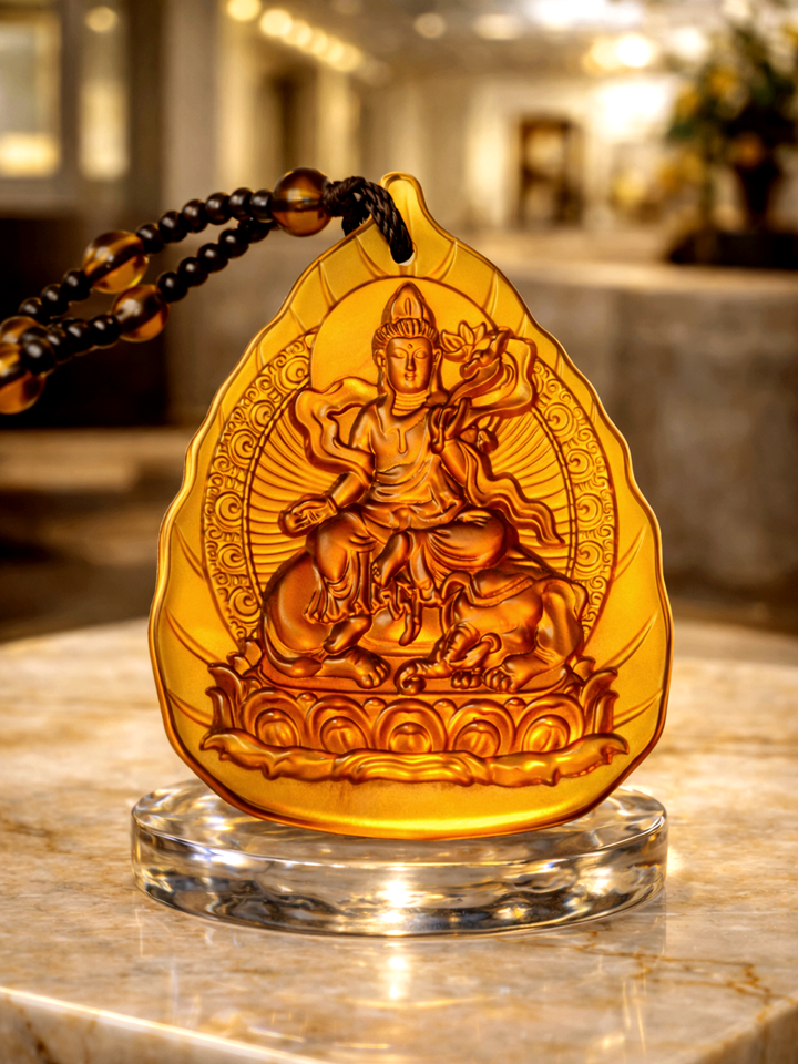 Phật bản mệnh Phổ Hiền Bồ Tát tựa lá đề – Lưu ly S26