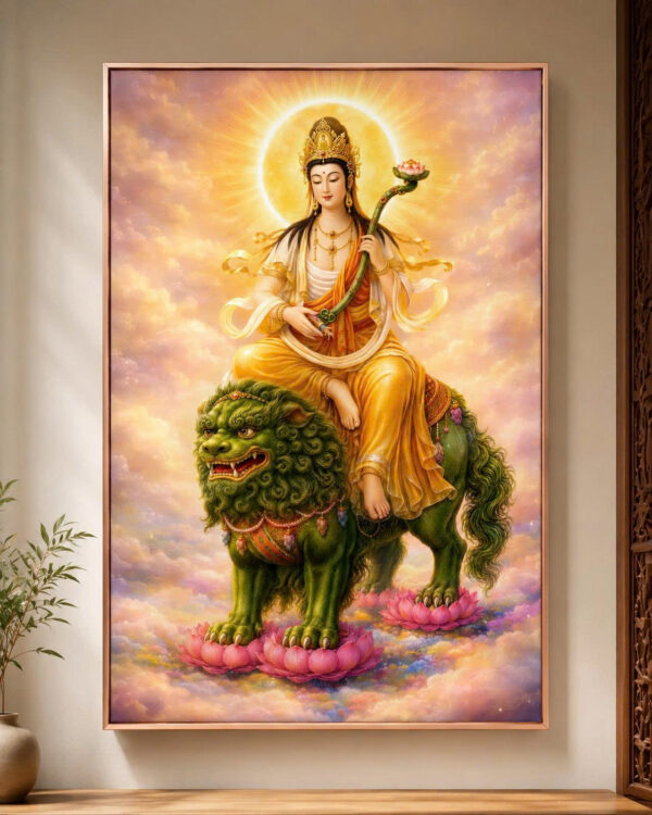Tranh Phật Văn Thù Sư Lợi Bồ Tát - Bản Mệnh Dành Cho Người Tuổi Mão (tuỳ chọn kích thước)