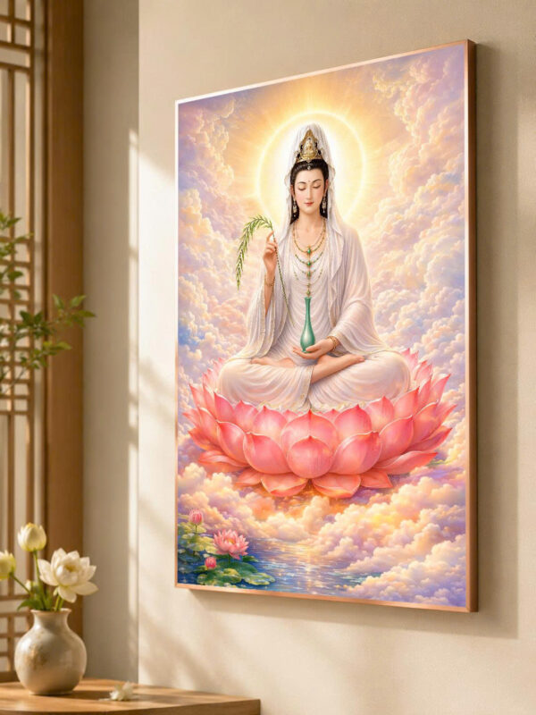 Tranh Phật Quan Âm Bồ Tát Ngồi Đài Sen - Tranh treo tường cao cấp - MS226